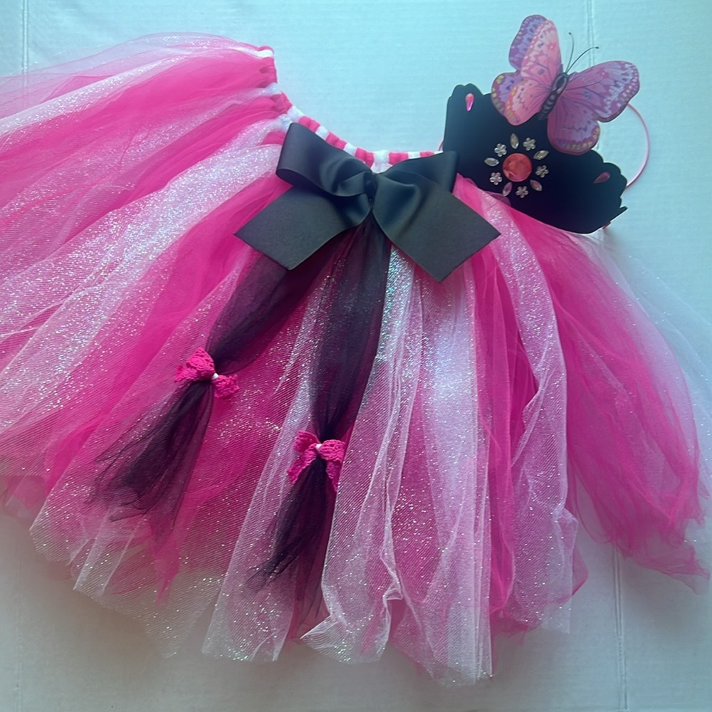 Homemade Pink, White and Black Tulle Tutu with Tiara